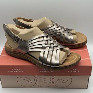 Easy Spirit SE Mar Women's Sandal Gold Leather Comfort Woven Slingback Shoes